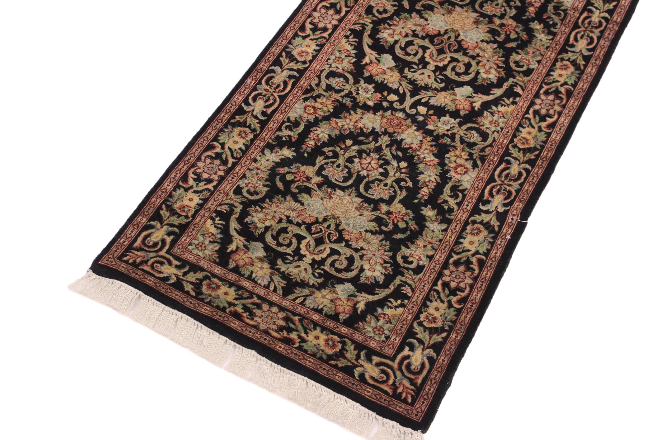 handmade Traditional Hamed Black Red Hand Knotted RUNNER 100% WOOL area rug 3' x 8'