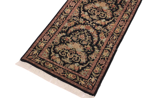 handmade Traditional Hamed Black Red Hand Knotted RUNNER 100% WOOL area rug 3' x 8'