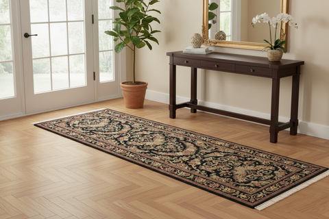 handmade Traditional Hamed Black Red Hand Knotted RUNNER 100% WOOL area rug 3' x 8'