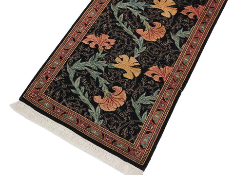 handmade Traditional Carnation Black Pink Hand Knotted RUNNER 100% WOOL area rug 3x8
