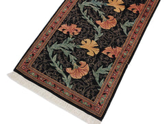 handmade Traditional Carnation Black Pink Hand Knotted RUNNER 100% WOOL area rug 3x8
