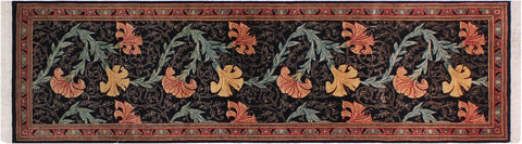 handmade Traditional Carnation Black Pink Hand Knotted RUNNER 100% WOOL area rug 3x8