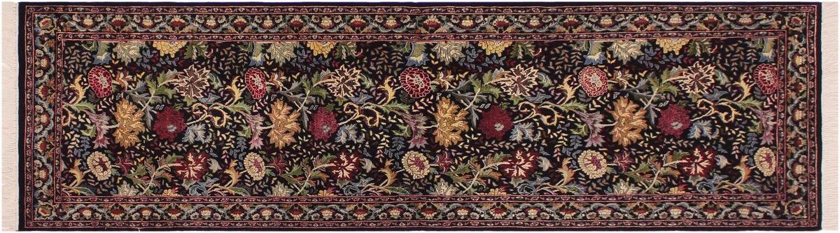 handmade Traditional Morris Black Red Hand Knotted RUNNER 100% WOOL area rug 3x8