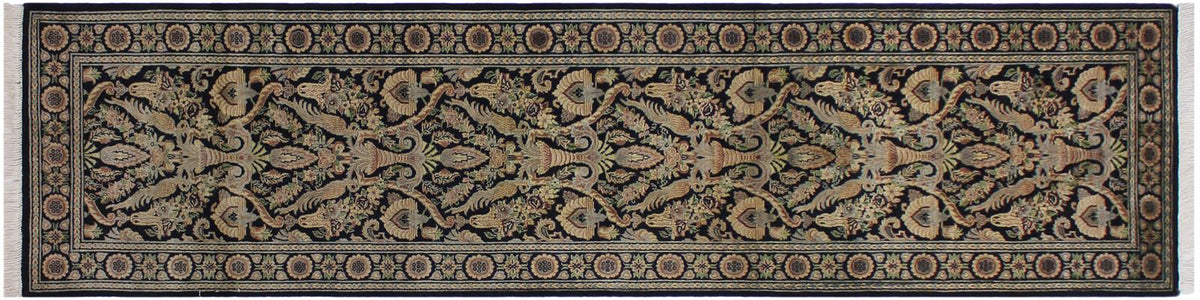 handmade Traditional Kashan Black Gray Hand Knotted RUNNER 100% WOOL area rug 3x10