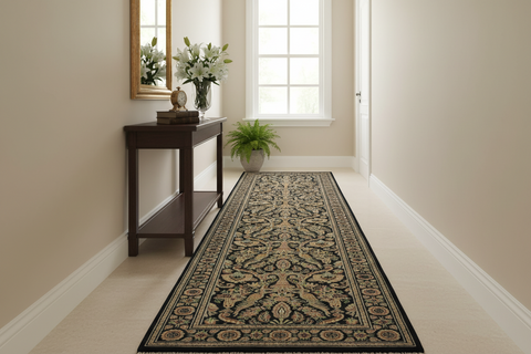 handmade Traditional Kashan Black Gray Hand Knotted RUNNER 100% WOOL area rug 3' x 10'