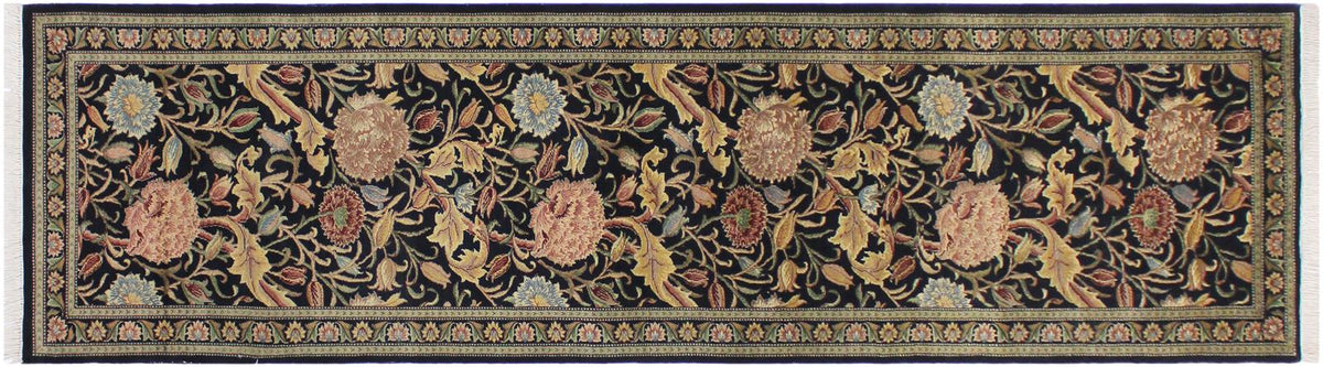 handmade Traditional Kamal Black Blue Hand Knotted RUNNER 100% WOOL area rug 3x10