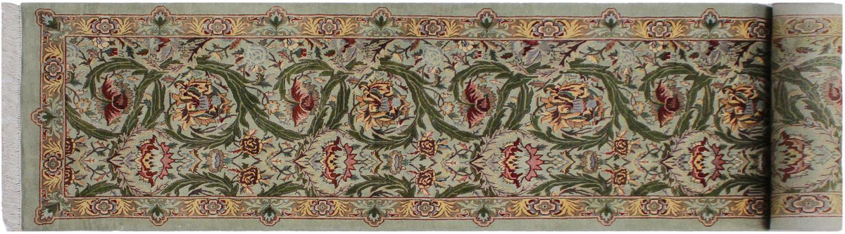 handmade Traditional Marry Gold Green Brown Hand Knotted RUNNER 100% WOOL area rug 3x12