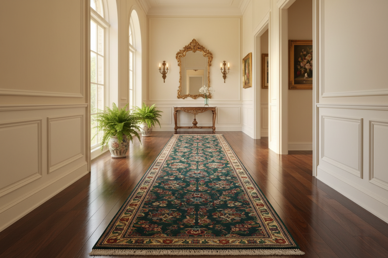 handmade Traditional Abusson Green Beige Hand Knotted RUNNER 100% WOOL area rug 3' x 10'