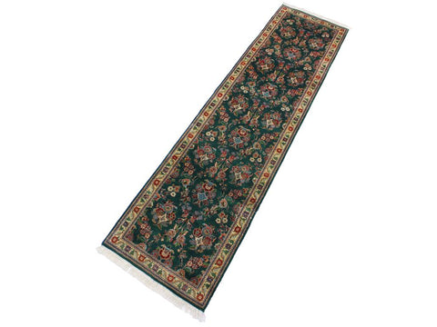 handmade Traditional Abusson Green Beige Hand Knotted RUNNER 100% WOOL area rug 3x10