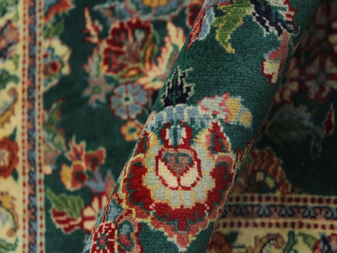 handmade Traditional Abusson Green Beige Hand Knotted RUNNER 100% WOOL area rug 3x10