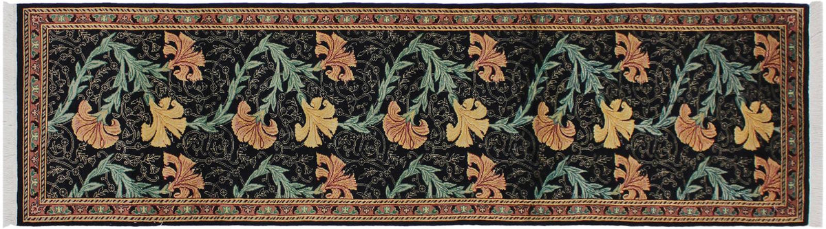 handmade Traditional Carnation Black Pink Hand Knotted RUNNER 100% WOOL area rug 3x10