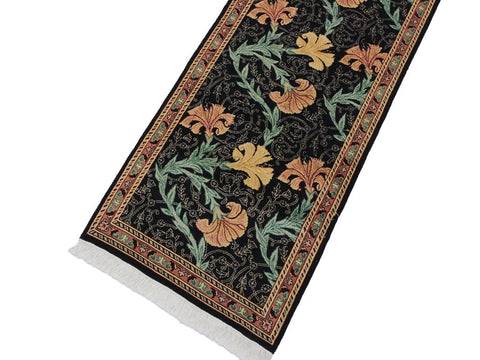 handmade Traditional Carnation Black Pink Hand Knotted RUNNER 100% WOOL area rug 3x10