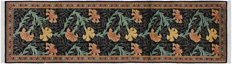 handmade Traditional Carnation Black Pink Hand Knotted RUNNER 100% WOOL area rug 3x10