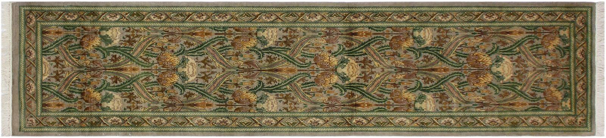 handmade Traditional Hamjolie Taupe Green Hand Knotted RUNNER 100% WOOL area rug 3x10