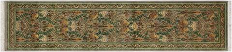 handmade Traditional Hamjolie Taupe Green Hand Knotted RUNNER 100% WOOL area rug 3x10