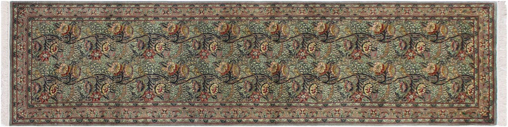 handmade Traditional Nagi Green Gray Hand Knotted RUNNER 100% WOOL area rug 3x10