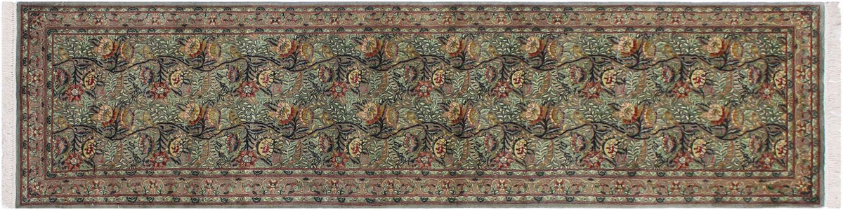 handmade Traditional Nagi Green Gray Hand Knotted RUNNER 100% WOOL area rug 3x10