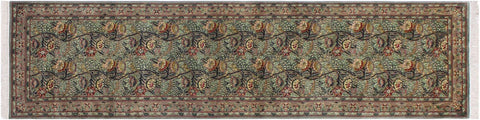handmade Traditional Nagi Green Gray Hand Knotted RUNNER 100% WOOL area rug 3x10