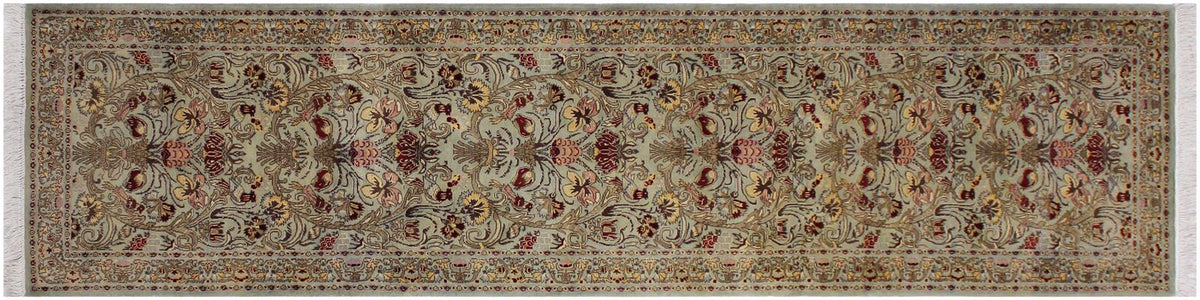 handmade Traditional Sayra Green Brown Hand Knotted RUNNER 100% WOOL area rug 2x10