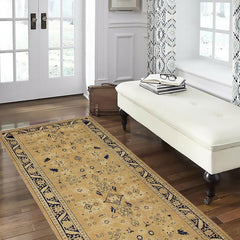 handmade Traditional Kafkaz Gold Blue Hand Knotted RUNNER 100% WOOL area rug 4X12