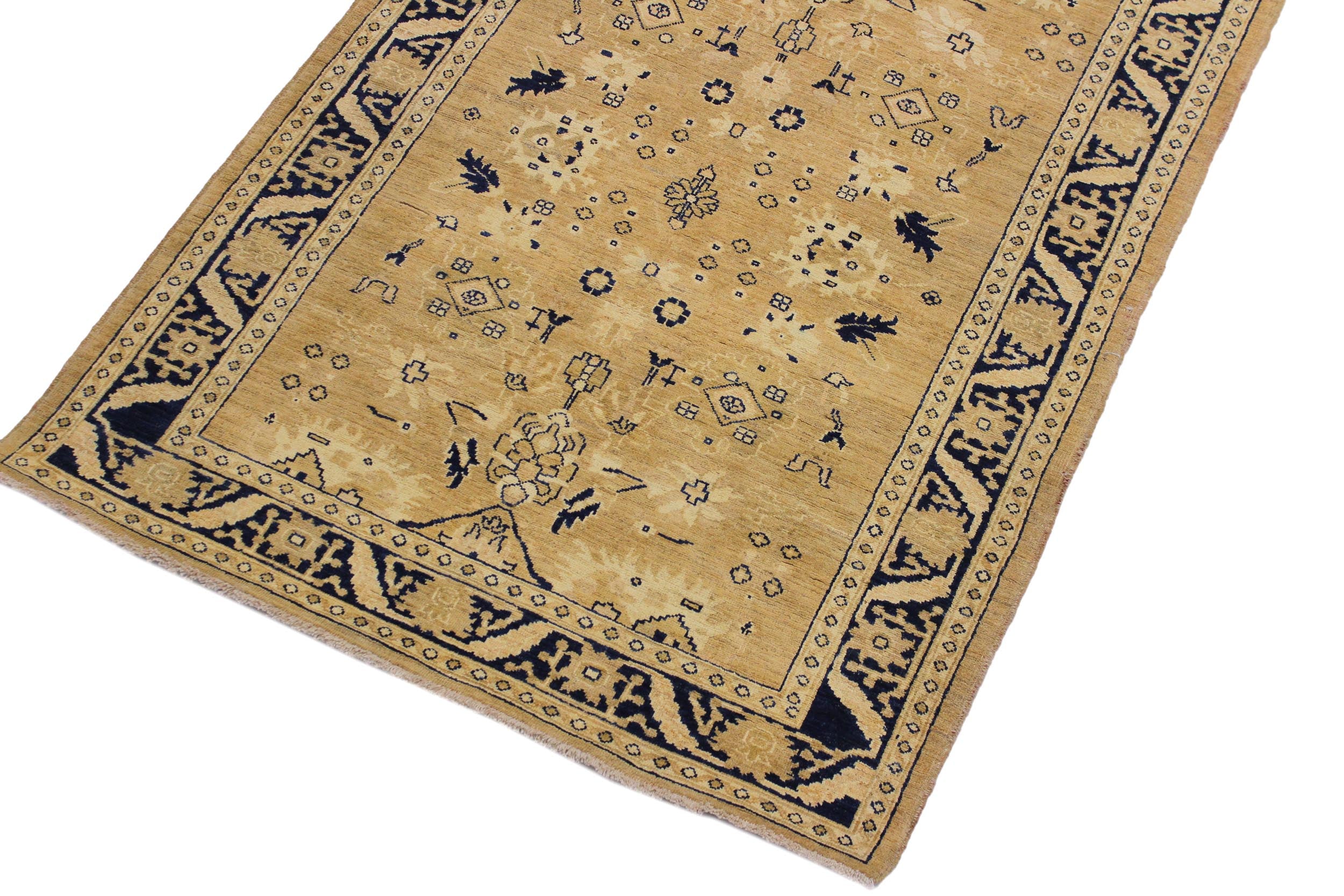 handmade Transitional Kafkaz Gold Blue Hand Knotted RUNNER 100% WOOL area rug 4' x 12'