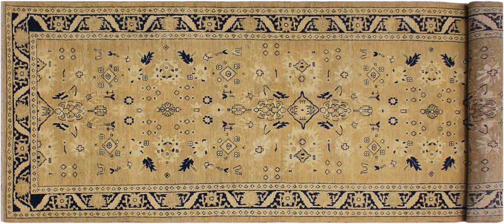 handmade Traditional Kafkaz Gold Blue Hand Knotted RUNNER 100% WOOL area rug 4X12