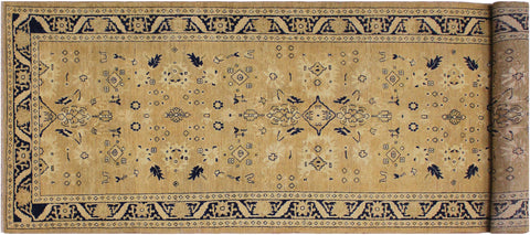 handmade Transitional Kafkaz Gold Blue Hand Knotted RUNNER 100% WOOL area rug 4' x 12'