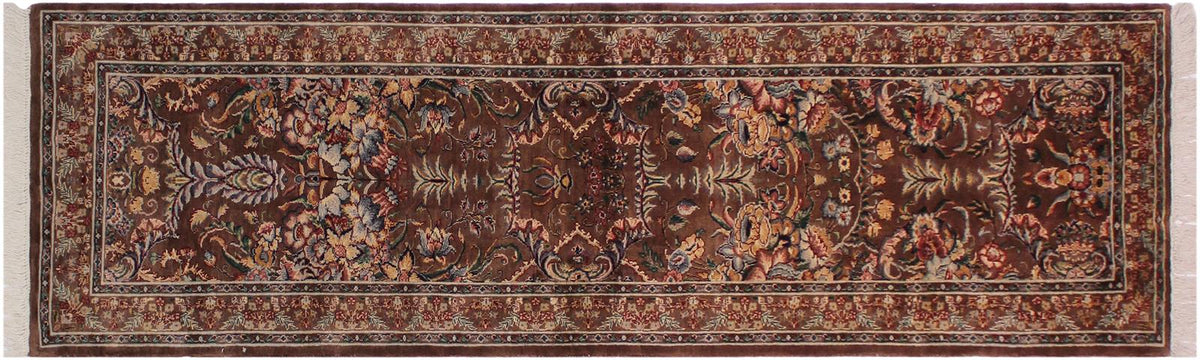handmade Traditional Gulab Brown Blue Hand Knotted RUNNER 100% WOOL area rug 3x8