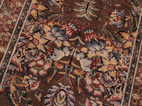 handmade Traditional Gulab Brown Blue Hand Knotted RUNNER 100% WOOL area rug 3x8