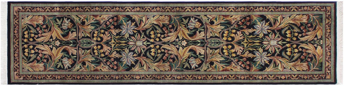 handmade Traditional Azeem Black Green Hand Knotted RUNNER 100% WOOL area rug 3x10