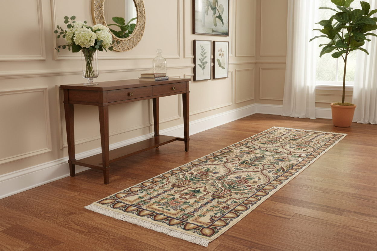 handmade Traditional Mahal Beige Gold Hand Knotted RUNNER 100% WOOL area rug 3' x 12'