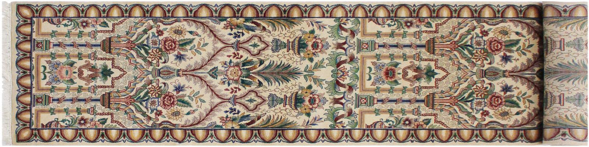 handmade Traditional Mahal Beige Gold Hand Knotted RUNNER 100% WOOL area rug 3x12