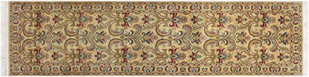 handmade Traditional Farhad Beige Gold Hand Knotted RUNNER 100% WOOL area rug 3x10