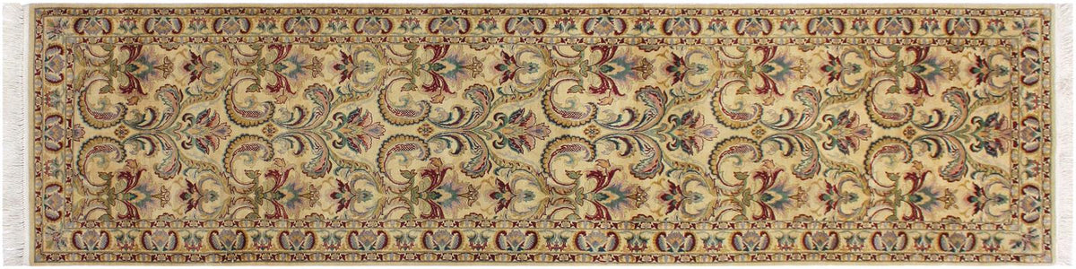 handmade Traditional Farhad Beige Gold Hand Knotted RUNNER 100% WOOL area rug 3x10