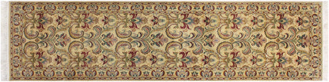 handmade Traditional Farhad Beige Gold Hand Knotted RUNNER 100% WOOL area rug 3x10