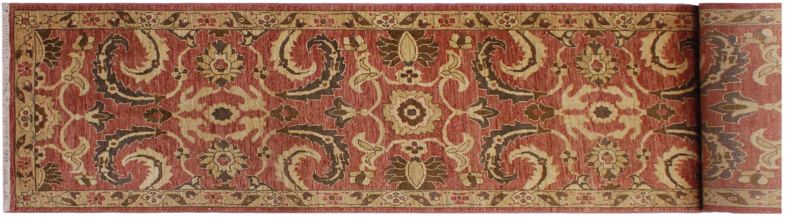 handmade Transitional Kafkaz Pink Tan Hand Knotted RUNNER 100% WOOL area rug 3' x 18'