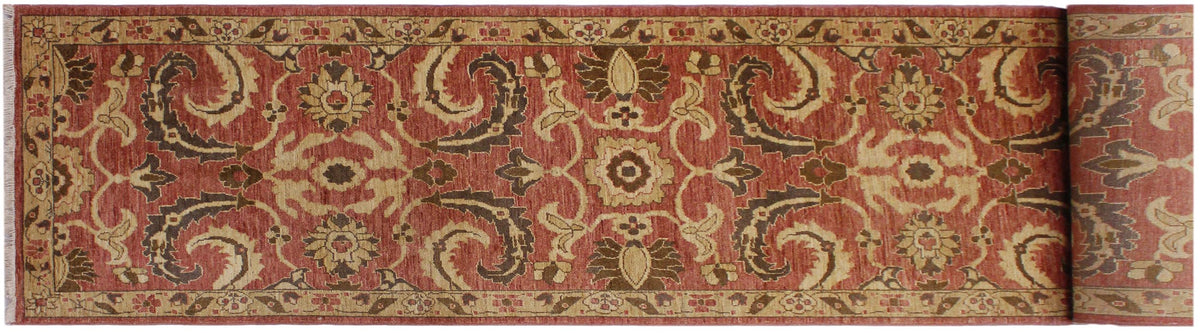 handmade Transitional Kafkaz Pink Tan Hand Knotted RUNNER 100% WOOL area rug 3' x 18'