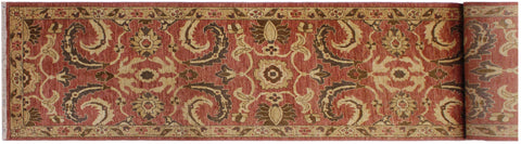 handmade Transitional Kafkaz Pink Tan Hand Knotted RUNNER 100% WOOL area rug 3' x 18'