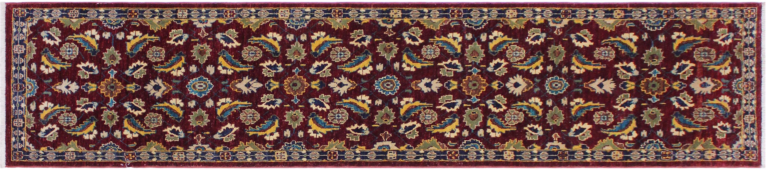 handmade Transitional Kafkaz Red Blue Hand Knotted RUNNER 100% WOOL area rug 3' x 10'
