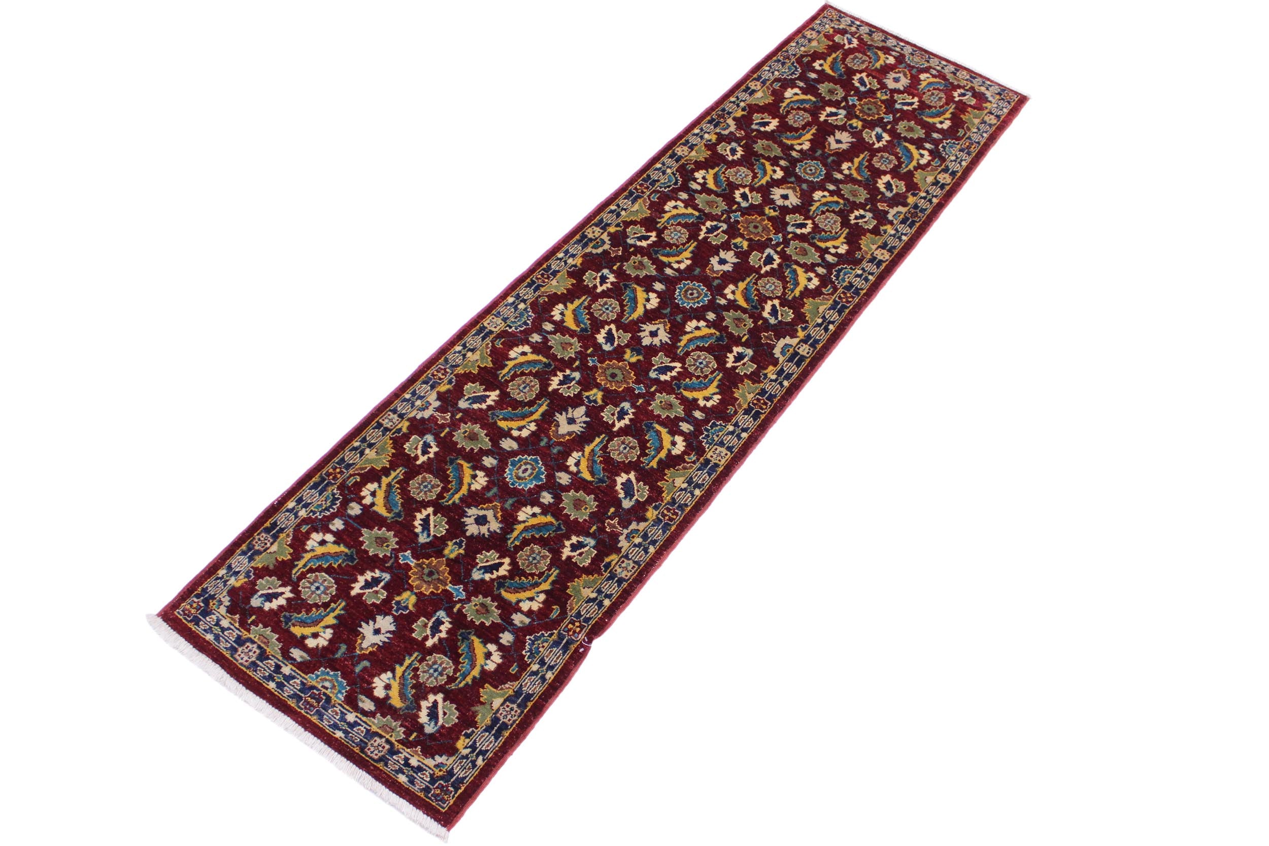 handmade Transitional Kafkaz Red Blue Hand Knotted RUNNER 100% WOOL area rug 3' x 10'