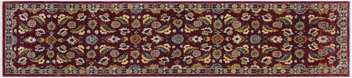 handmade Transitional Kafkaz Red Blue Hand Knotted RUNNER 100% WOOL area rug 3' x 10'