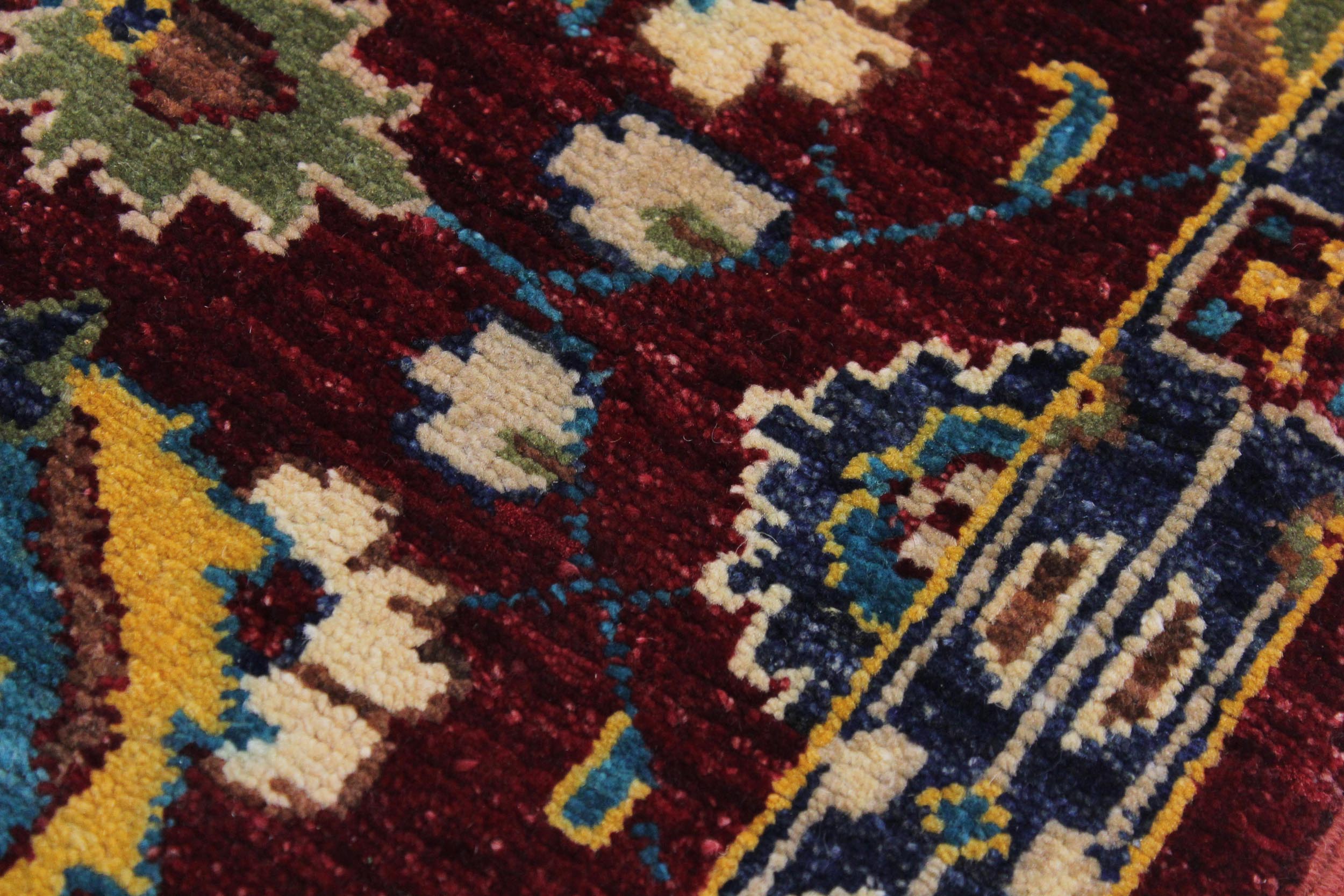 handmade Transitional Kafkaz Red Blue Hand Knotted RUNNER 100% WOOL area rug 3' x 10'