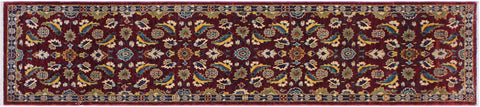 handmade Transitional Kafkaz Red Blue Hand Knotted RUNNER 100% WOOL area rug 3' x 10'