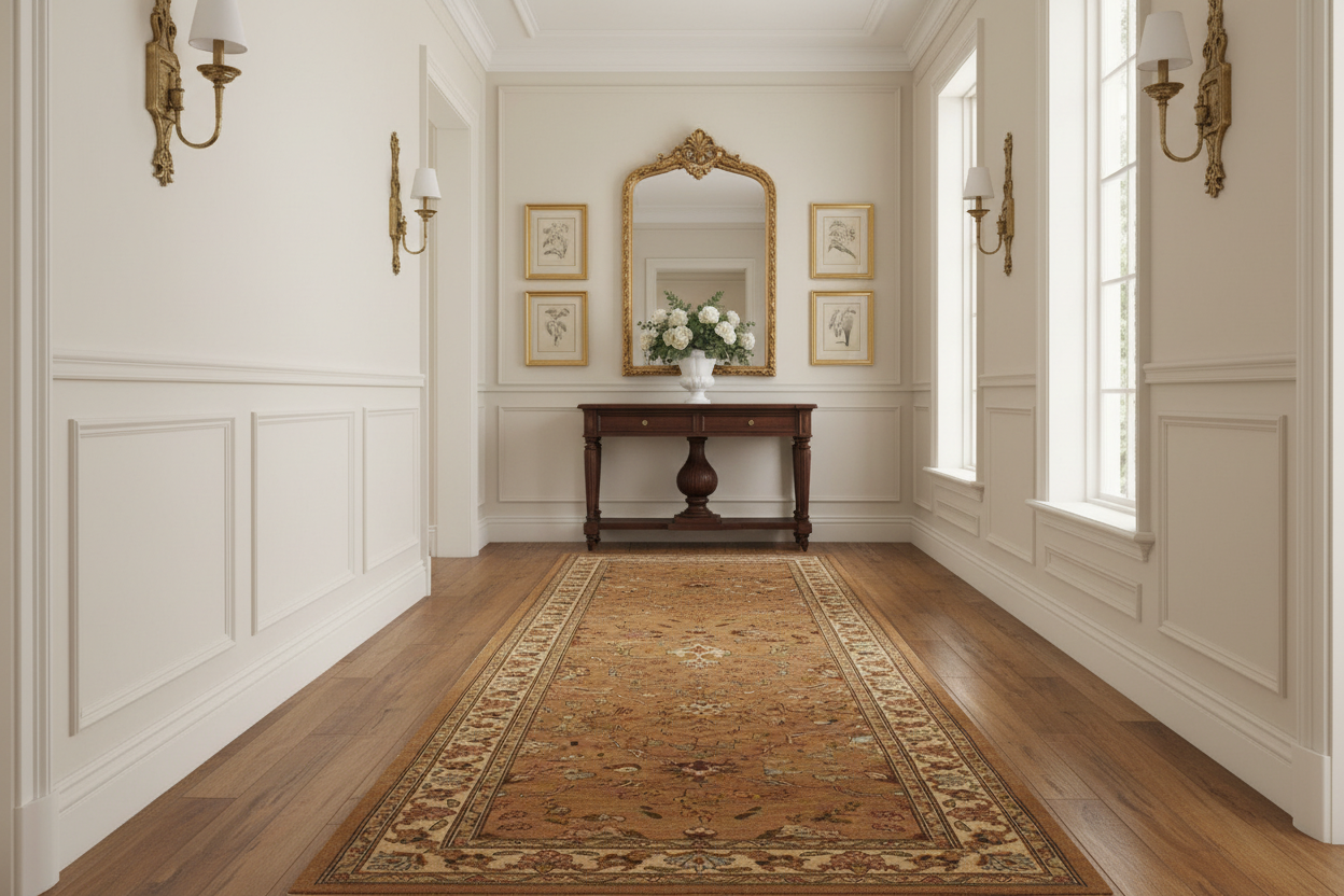 handmade Transitional Kashan Gold Ivory Hand Knotted RUNNER 100% WOOL area rug 3' x 10'