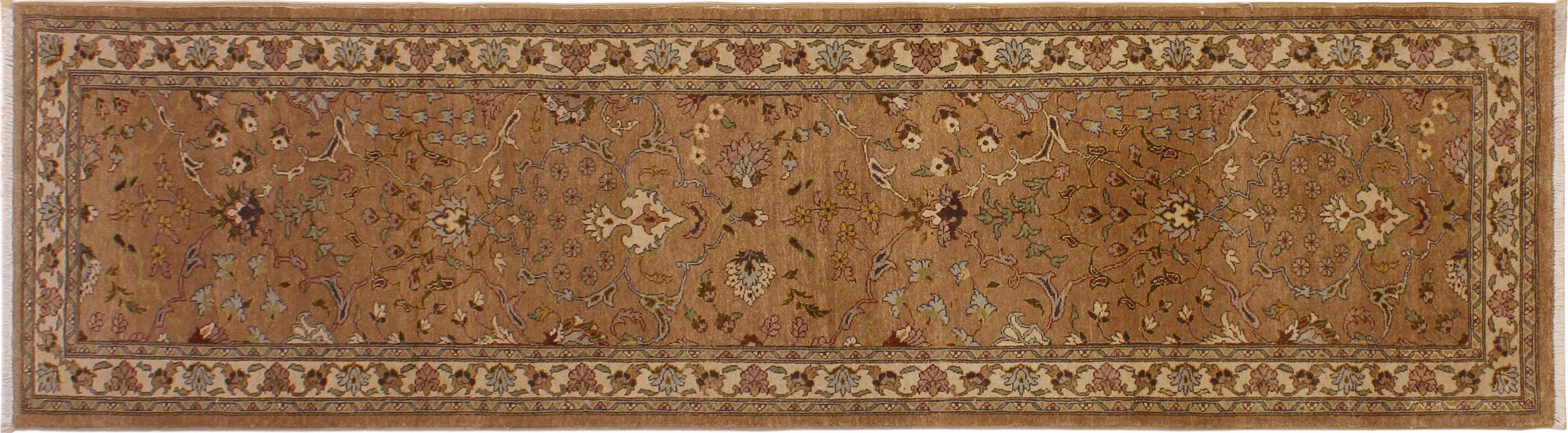 handmade Transitional Kashan Gold Ivory Hand Knotted RUNNER 100% WOOL area rug 3' x 10'