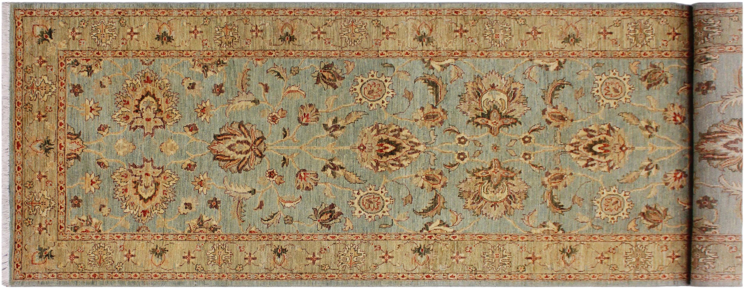 handmade Traditional Kafkaz Lt. Blue Lt. Green Hand Knotted RUNNER 100% WOOL area rug 4' x 12'