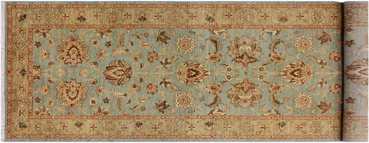 handmade Traditional Kafkaz Lt. Blue Lt. Green Hand Knotted RUNNER 100% WOOL area rug 4' x 12'