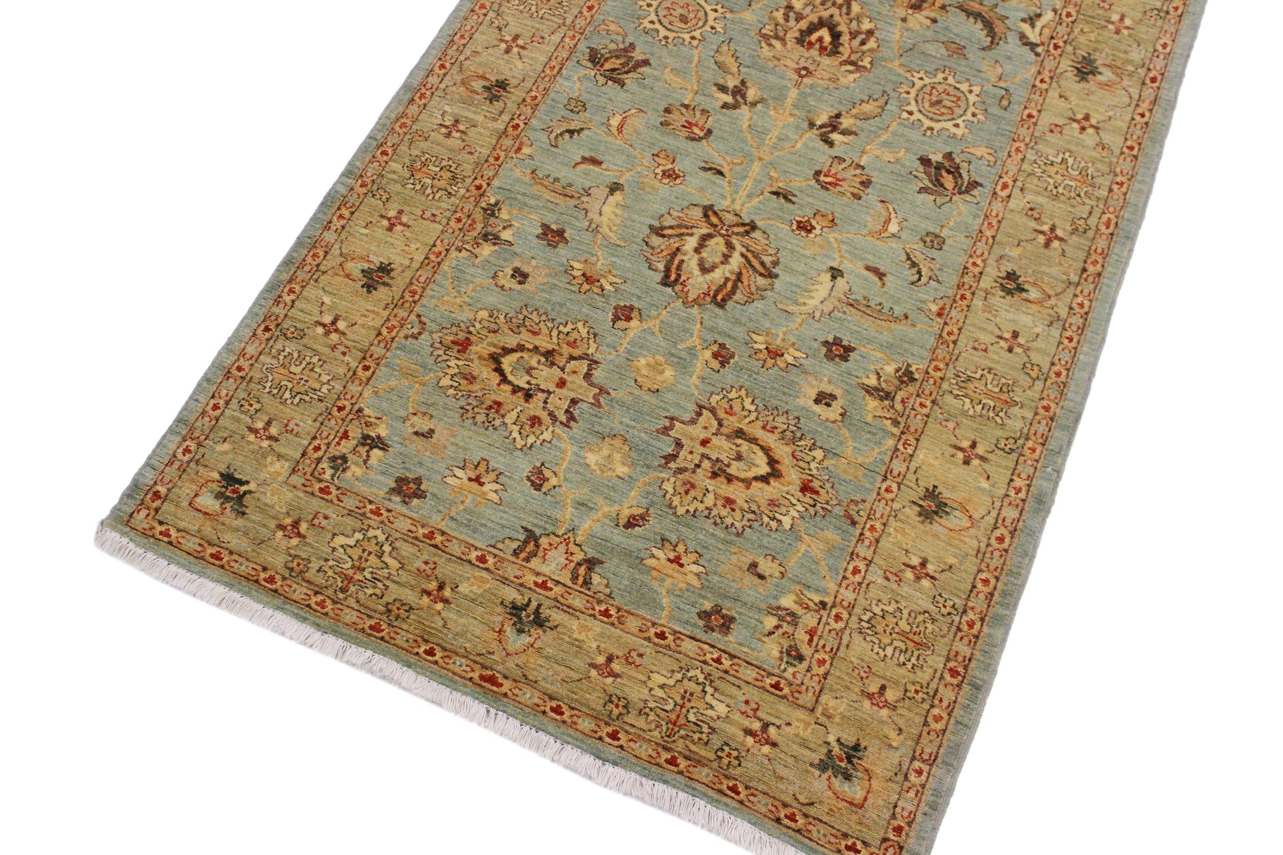 handmade Traditional Kafkaz Lt. Blue Lt. Green Hand Knotted RUNNER 100% WOOL area rug 4' x 12'