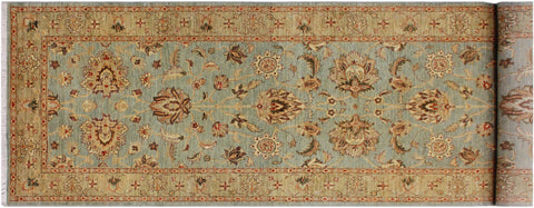 handmade Traditional Kafkaz Lt. Blue Lt. Green Hand Knotted RUNNER 100% WOOL area rug 4' x 12'