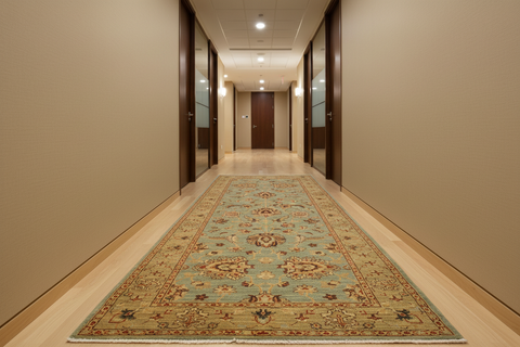 handmade Traditional Kafkaz Lt. Blue Lt. Green Hand Knotted RUNNER 100% WOOL area rug 4' x 12'